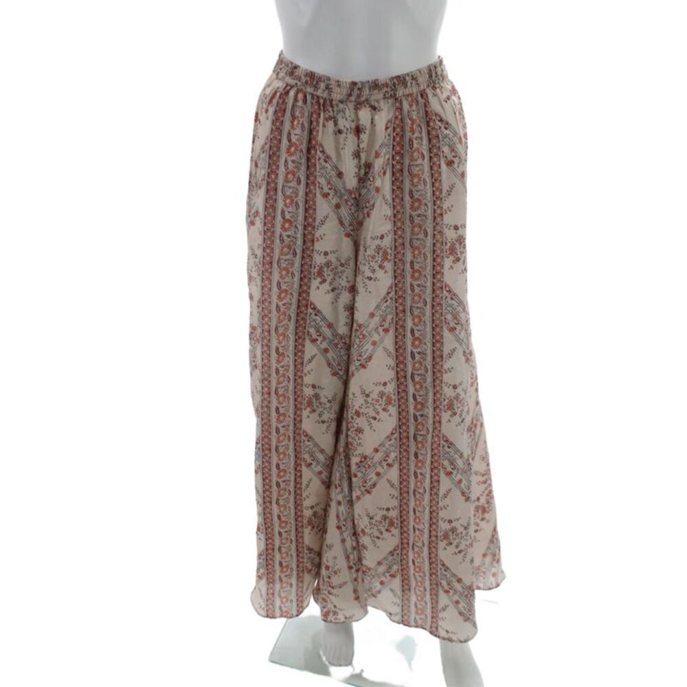 Mes Demoiselles Womens Beige Floral Silk Harem Pants Bohemian Size 34